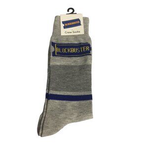 Blockbuster Video Store Men's Crew Socks OSFM Gray Navy Blue Accents